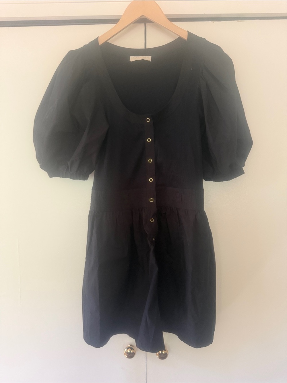 Ulla Johnson Black Puff-Sleeve Button-Front Mini Dress